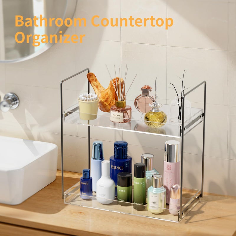 NPPLUS Bathroom Countertop Organizer  2 Tier Acrylic Tray Vanity Counter Skincare Organizer Shelf  Home Storage Holder for Lotion Makeup Cosmetics Perfume Spice  Black+Clear - Image 4